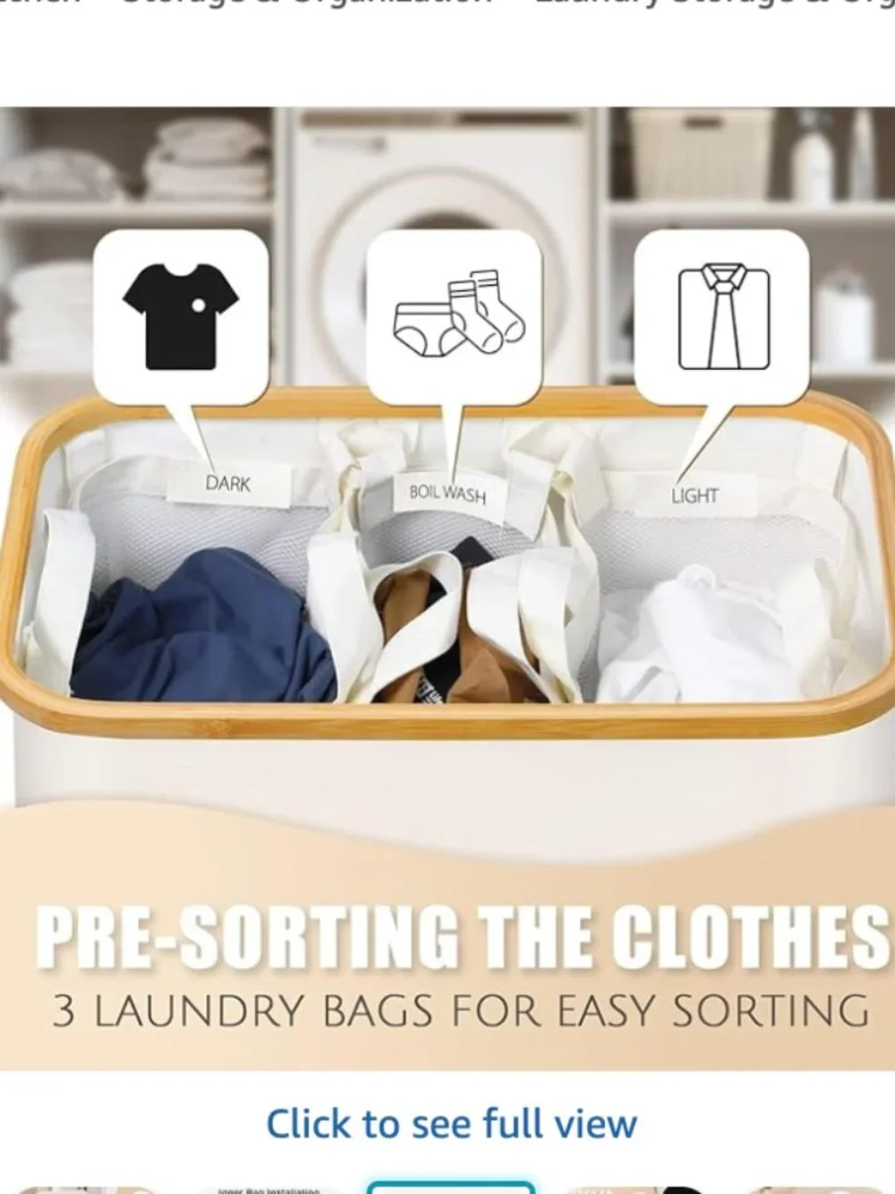 Large 3 Section Laundry Basket